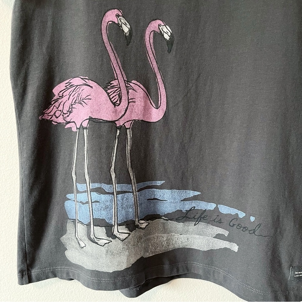 Life Is Good Women’s Medium Elegant Flamingos Crusher Scoop Neck Tee Shirt Gray - Picture 2 of 9